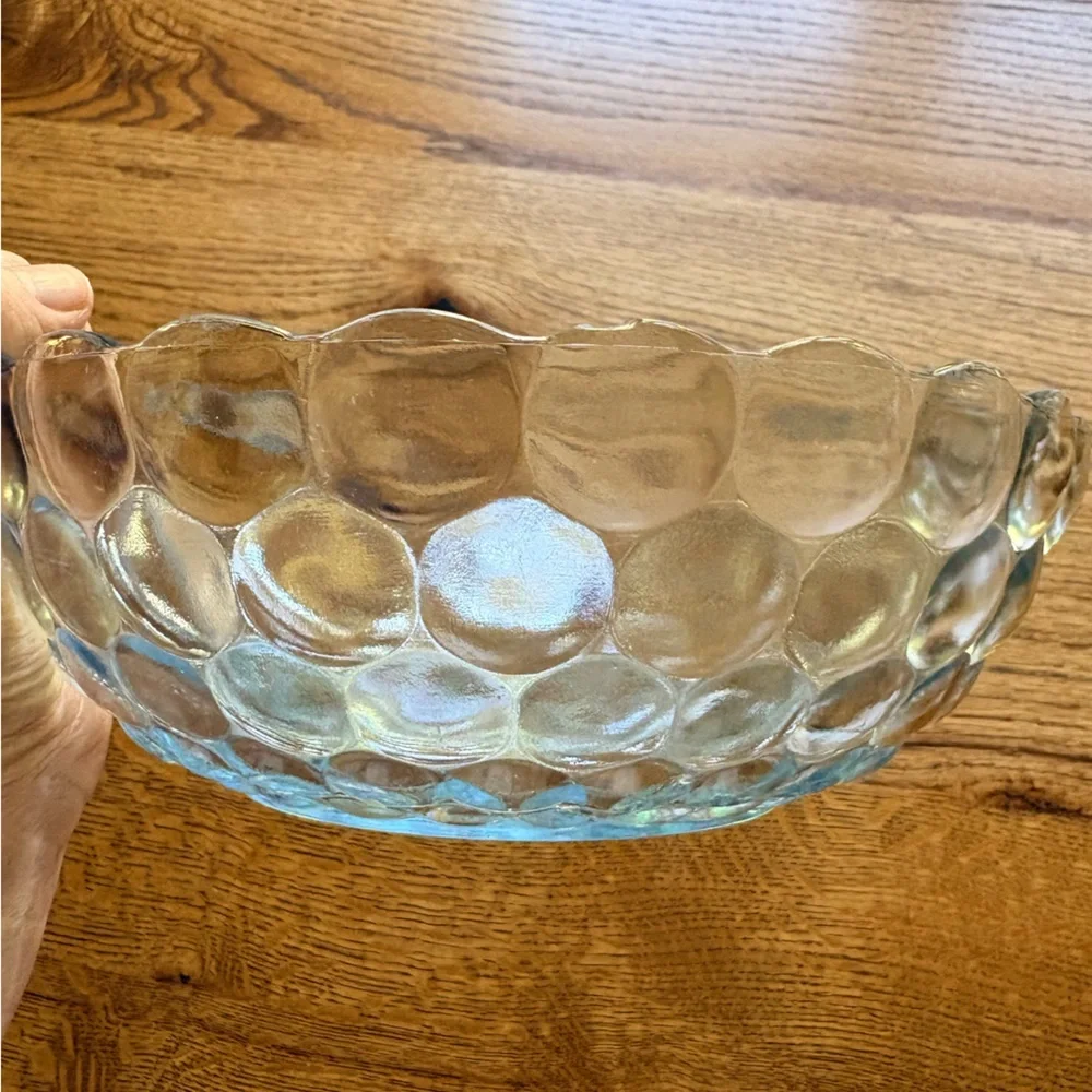 Vintage Glass Bubble Bowl- hint of blue-